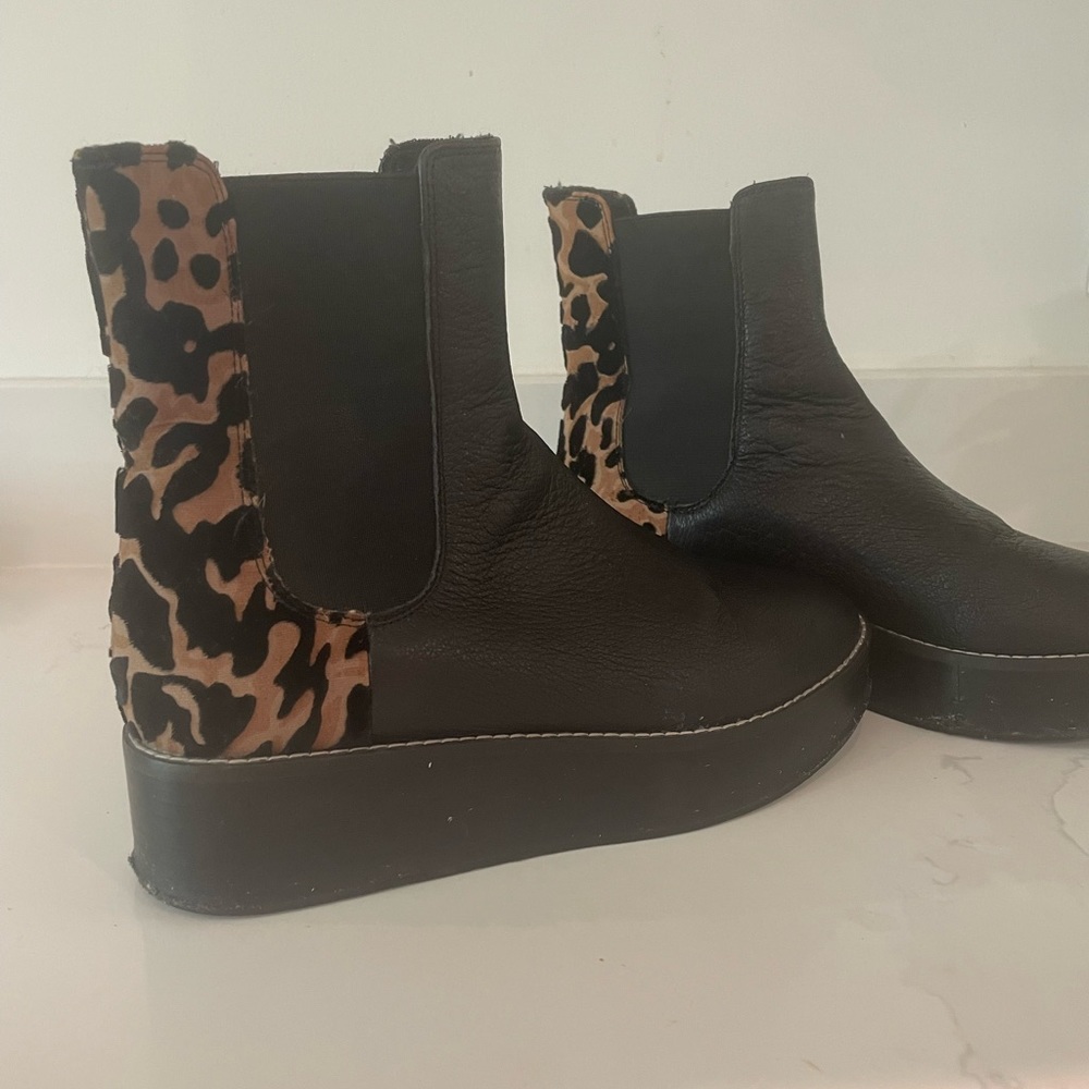Black and leopard platform boots